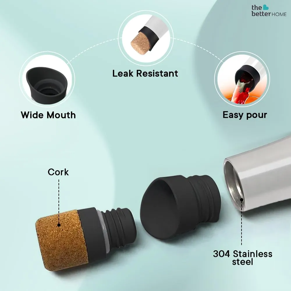 The Better Home Insulated Stainless Steel Water Bottle with Cork Cap | 18 Hours Insulation | Pack of 8-500ml Each | Hot Cold Water for Office School Gym | Leak Proof & BPA Free | White Colour