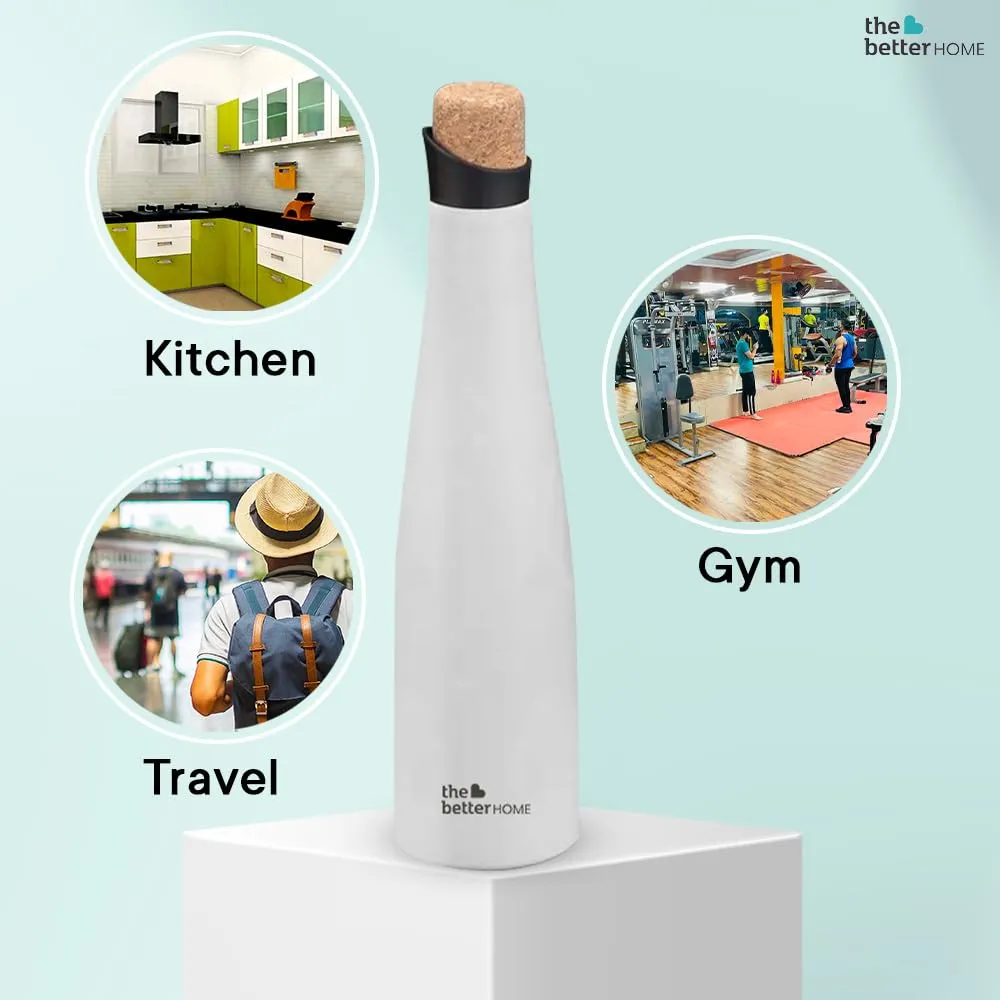 The Better Home Insulated Stainless Steel Water Bottle with Cork Cap | 18 Hours Insulation | Pack of 8-500ml Each | Hot Cold Water for Office School Gym | Leak Proof & BPA Free | White Colour