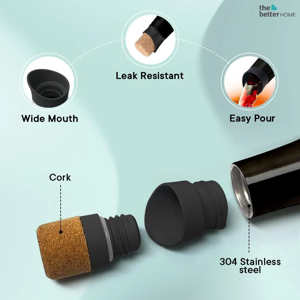 The Better Home Insulated Stainless Steel Water Bottle with Cork Cap | 18 Hours Insulation | Pack of 8-750ml Each | Hot Cold Water for Office School Gym | Leak Proof & BPA Free | Black Colour