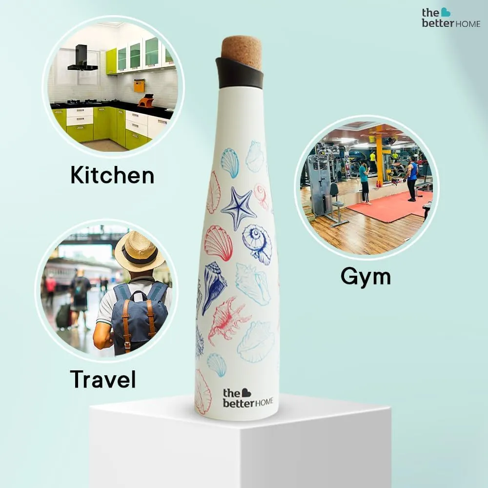 The Better Home Insulated Stainless Steel Water Bottle With Cork Cap- 750ml | 18 Hours Insulation | Hot Cold Office School Gym | Airtight Leak Proof BPA Free | Multicolour Deep Sea Design- 2 Pack