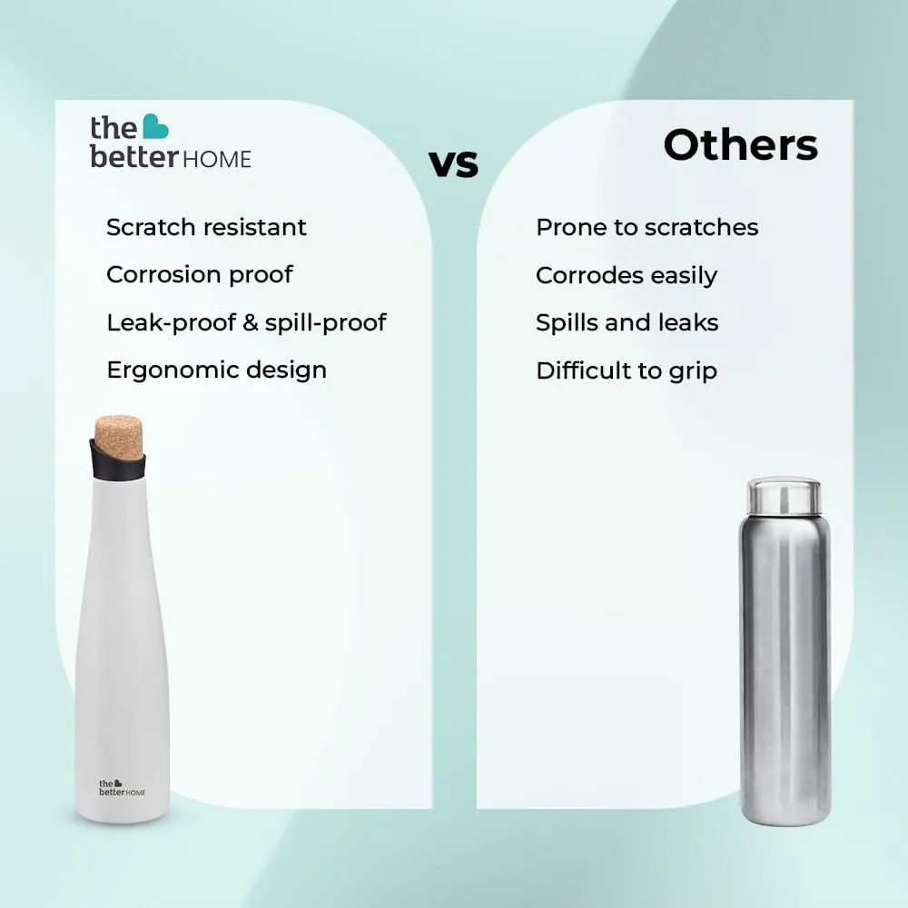 The Better Home Insulated Thermosteel Bottle with Cork Cap 750ml | 18h of Insulation | Hot and Cold Water Bottle for Kids School Office Gym | Anti Rust | Leak Proof | BPA Free | White Colour