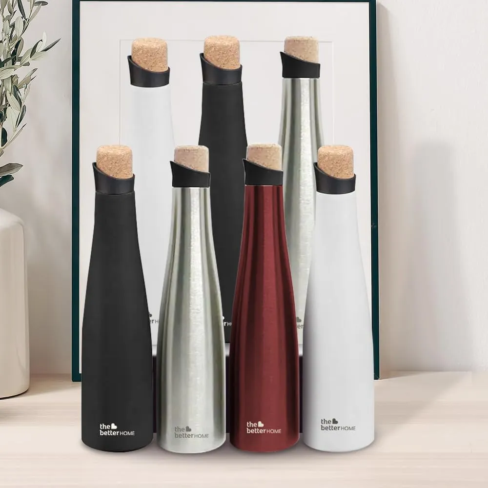 The Better Home Insulated Thermosteel Bottle with Cork Cap 750ml | 18h of Insulation | Hot and Cold Water Bottle for Kids School Office Gym | Anti Rust | Leak Proof | BPA Free | White Colour