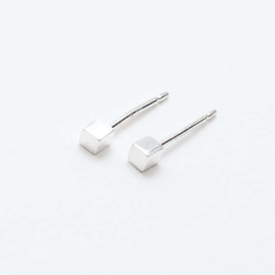 Tiny Silver Square Studs