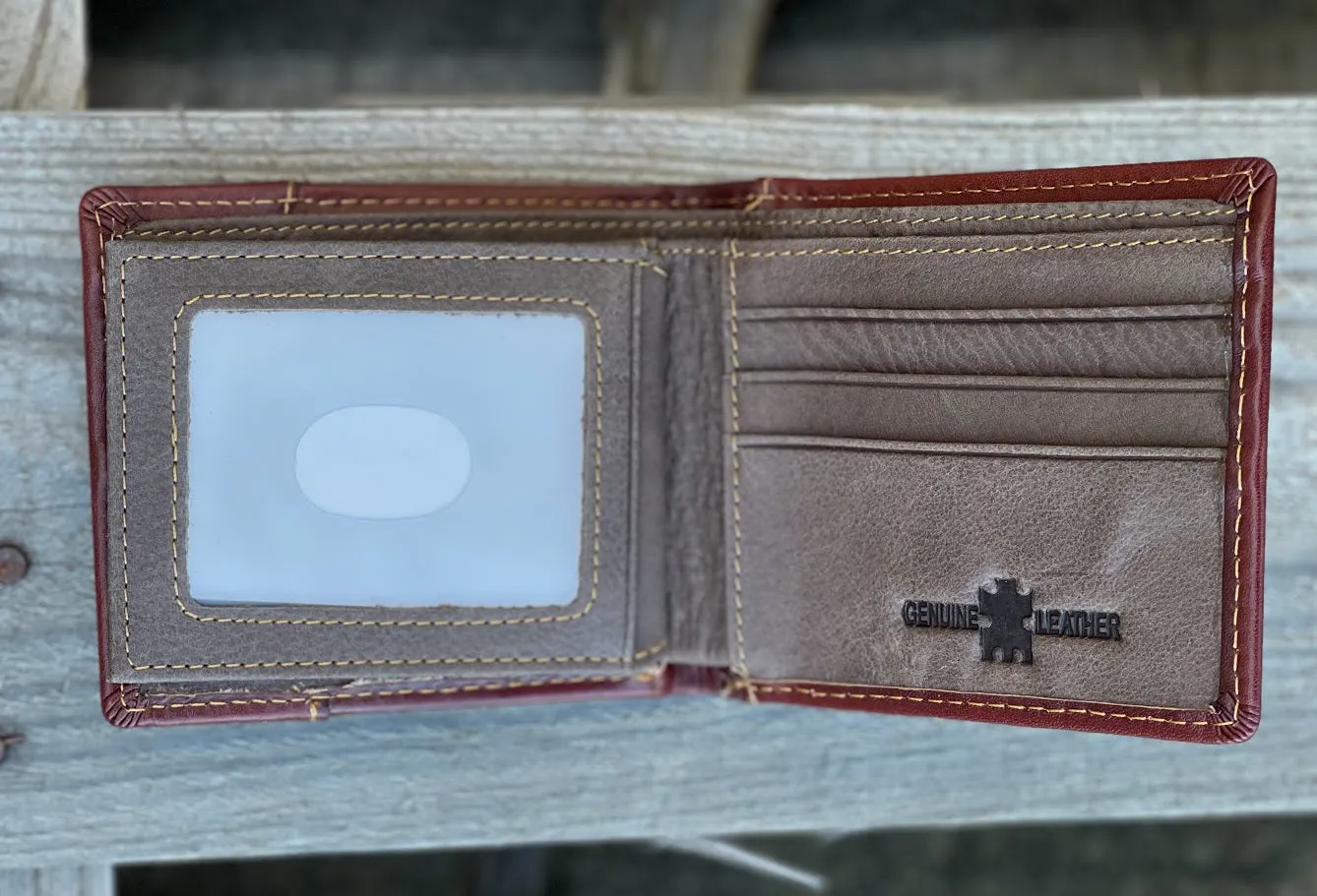 Top Notch Accessories 50100-2BR Brown Praying Cowboy w/Beige Inlay Bi-Fold Wallet