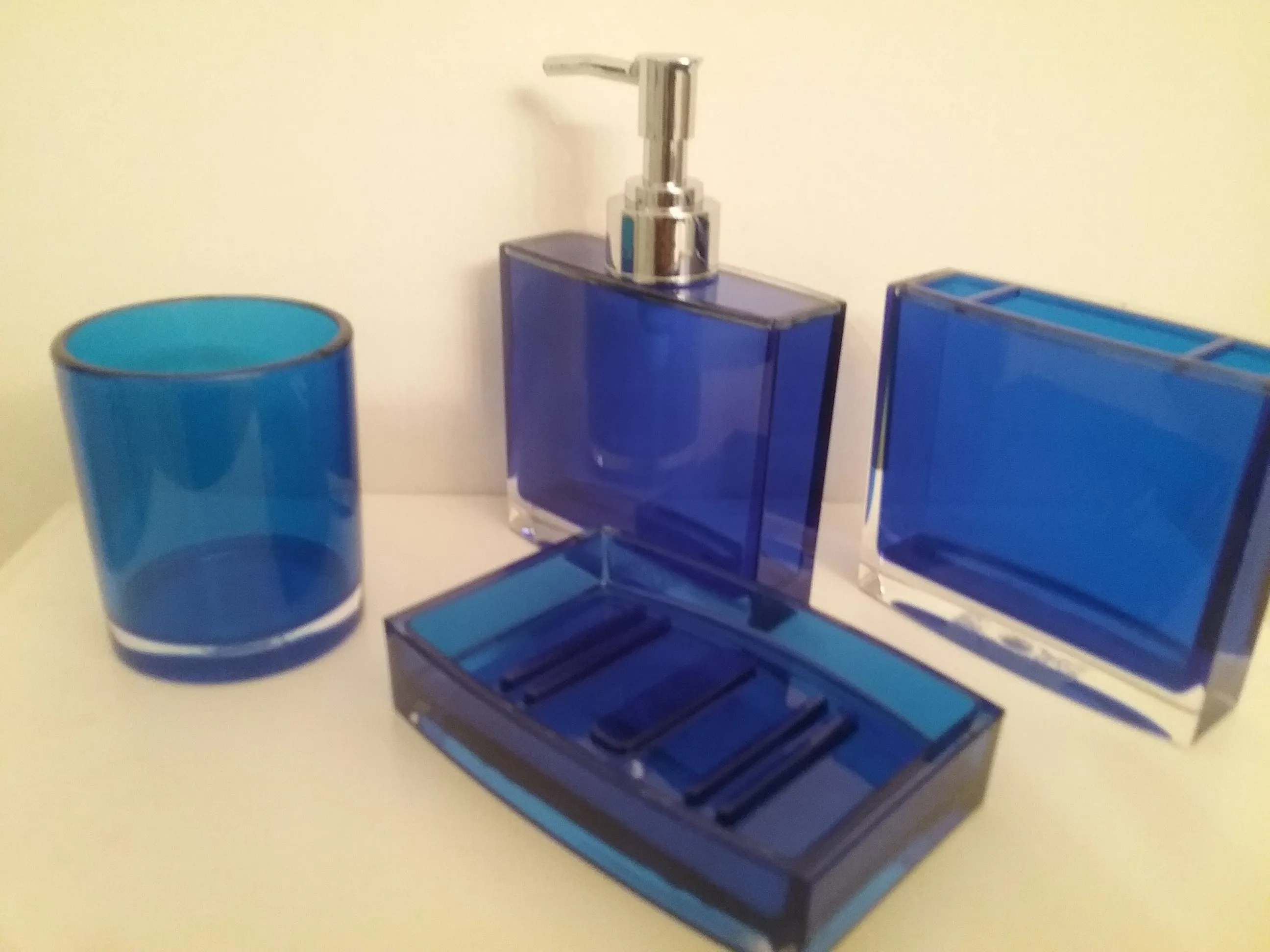 Translucent Blue Acrylic Bathroom Accessory Set