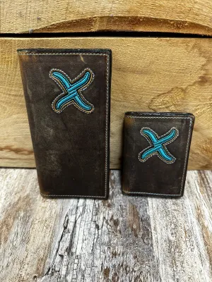 Twisted X Distressed Brown and Turquoise Rodeo Wallet