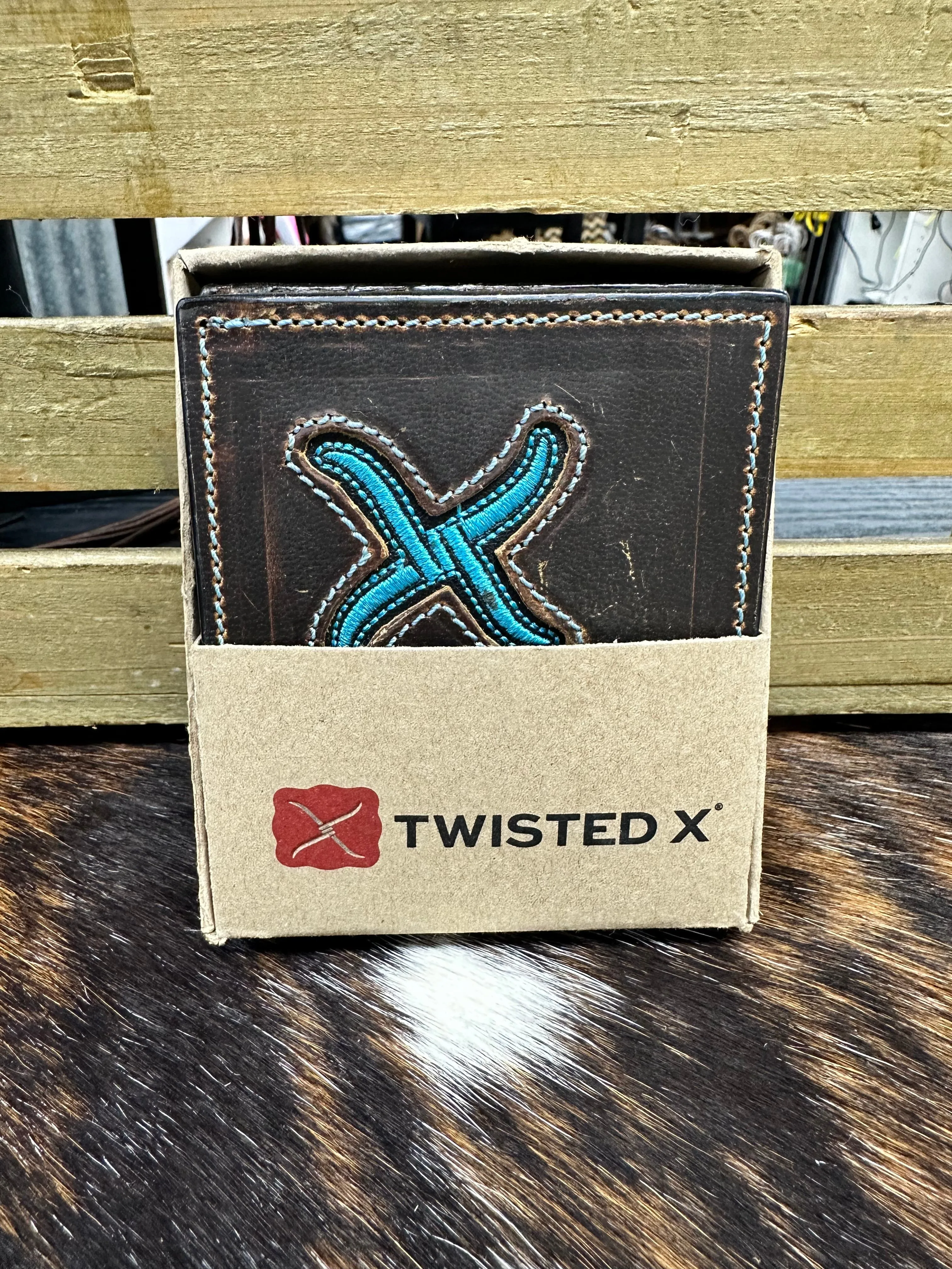 Twisted X Distressed Brown and Turquoise Rodeo Wallet