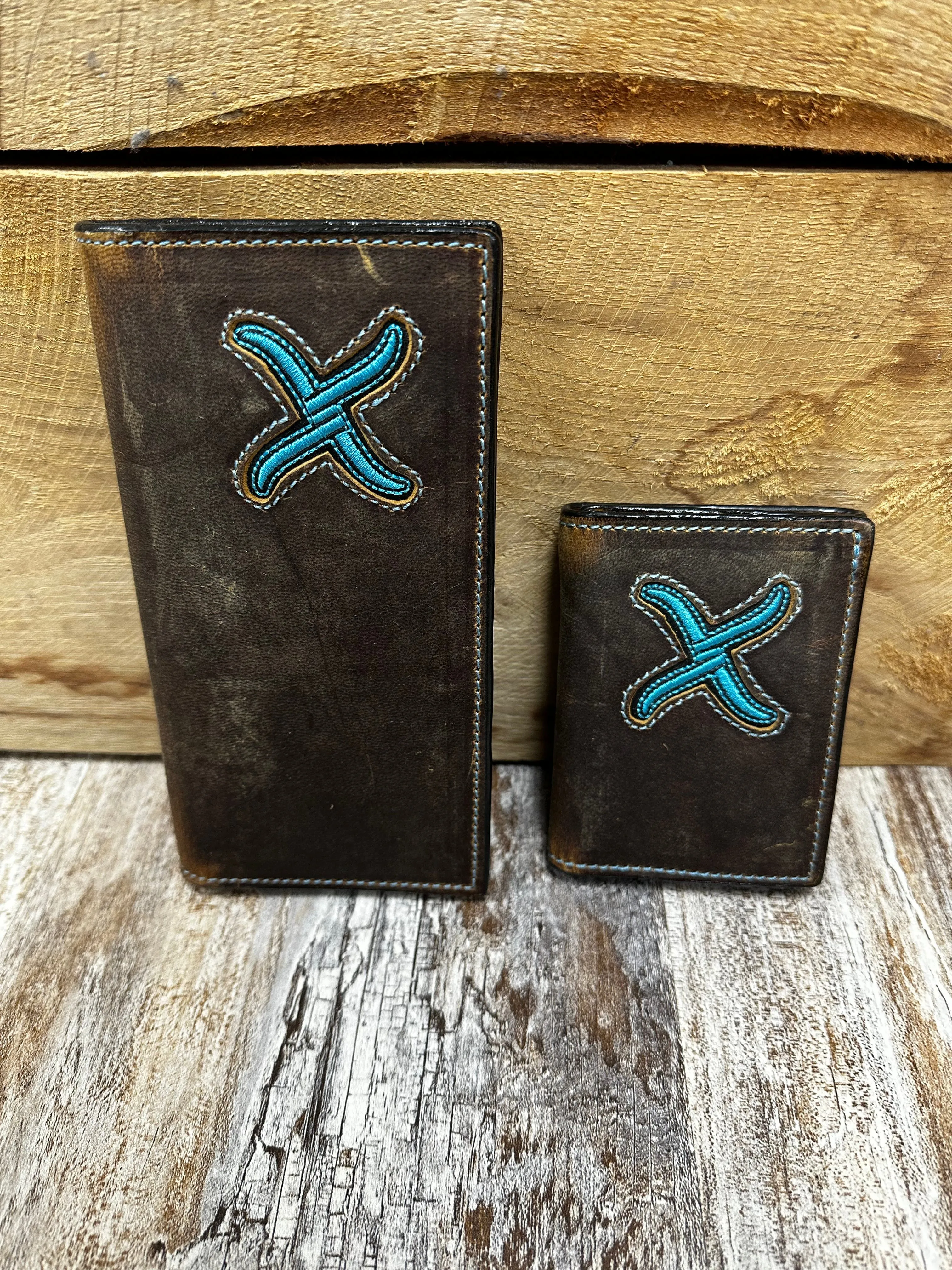 Twisted X Distressed Brown and Turquoise Rodeo Wallet