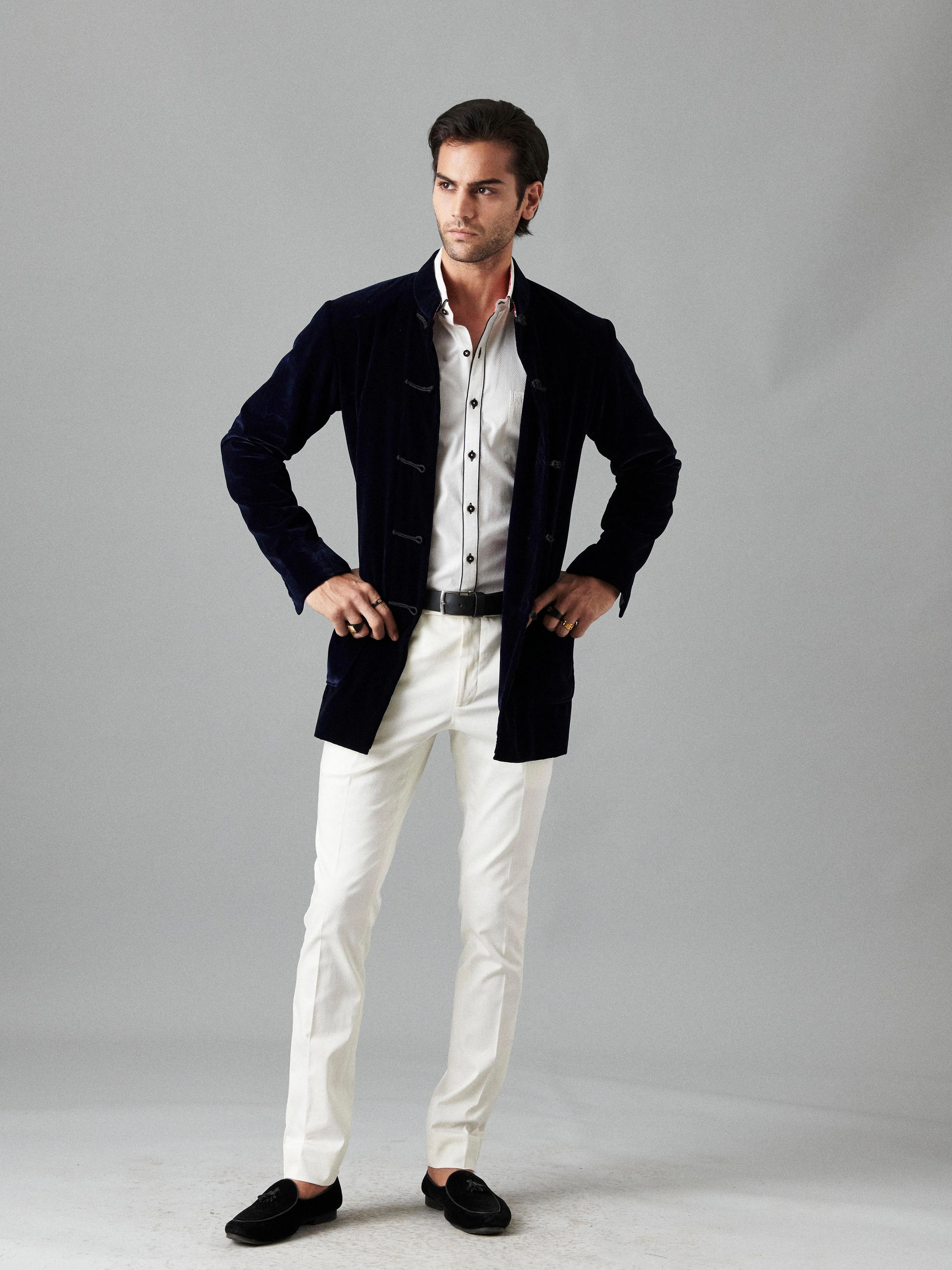 VELVET JACKET WITH KNOTTED BUTTON DETAILS