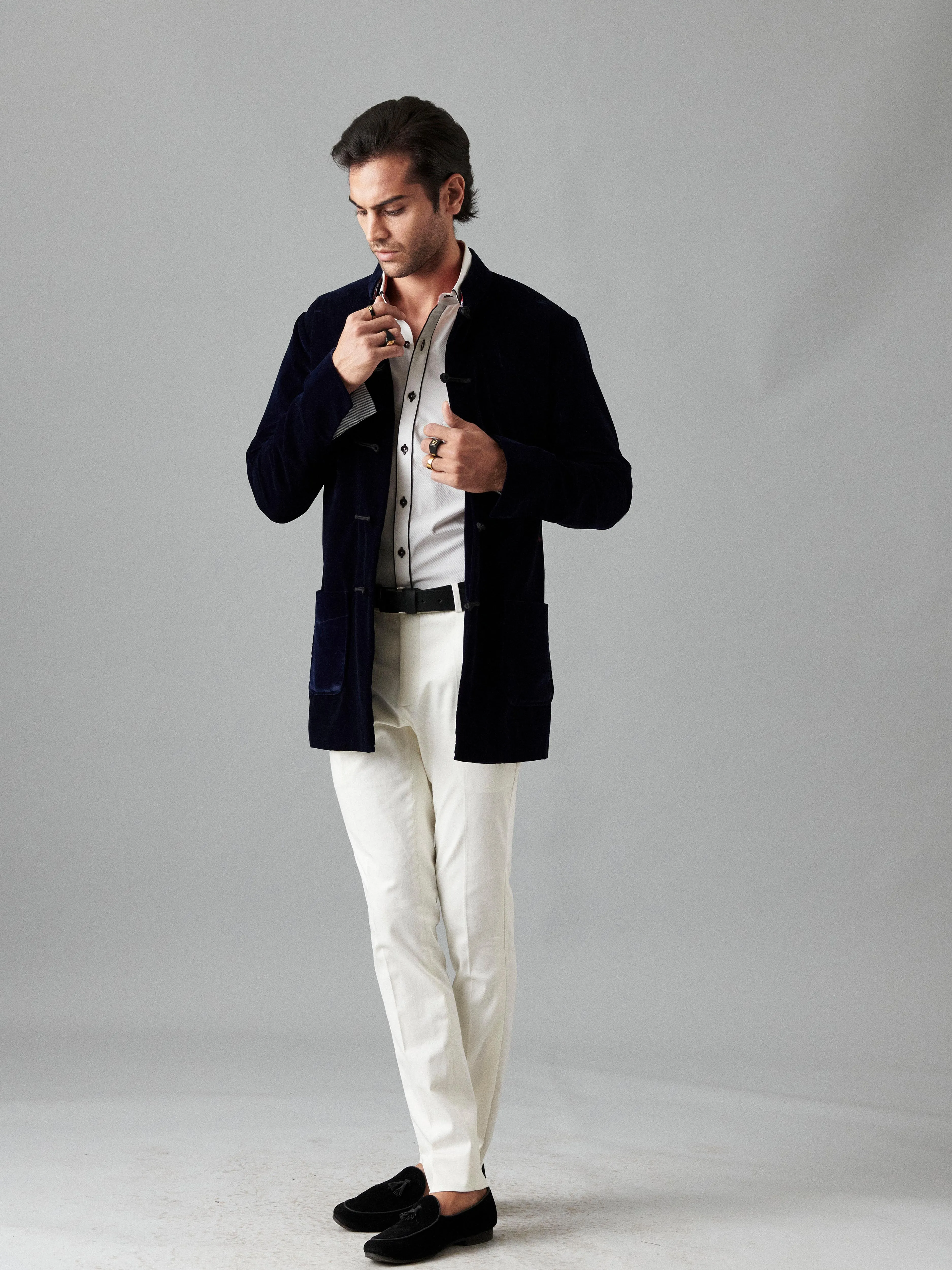 VELVET JACKET WITH KNOTTED BUTTON DETAILS
