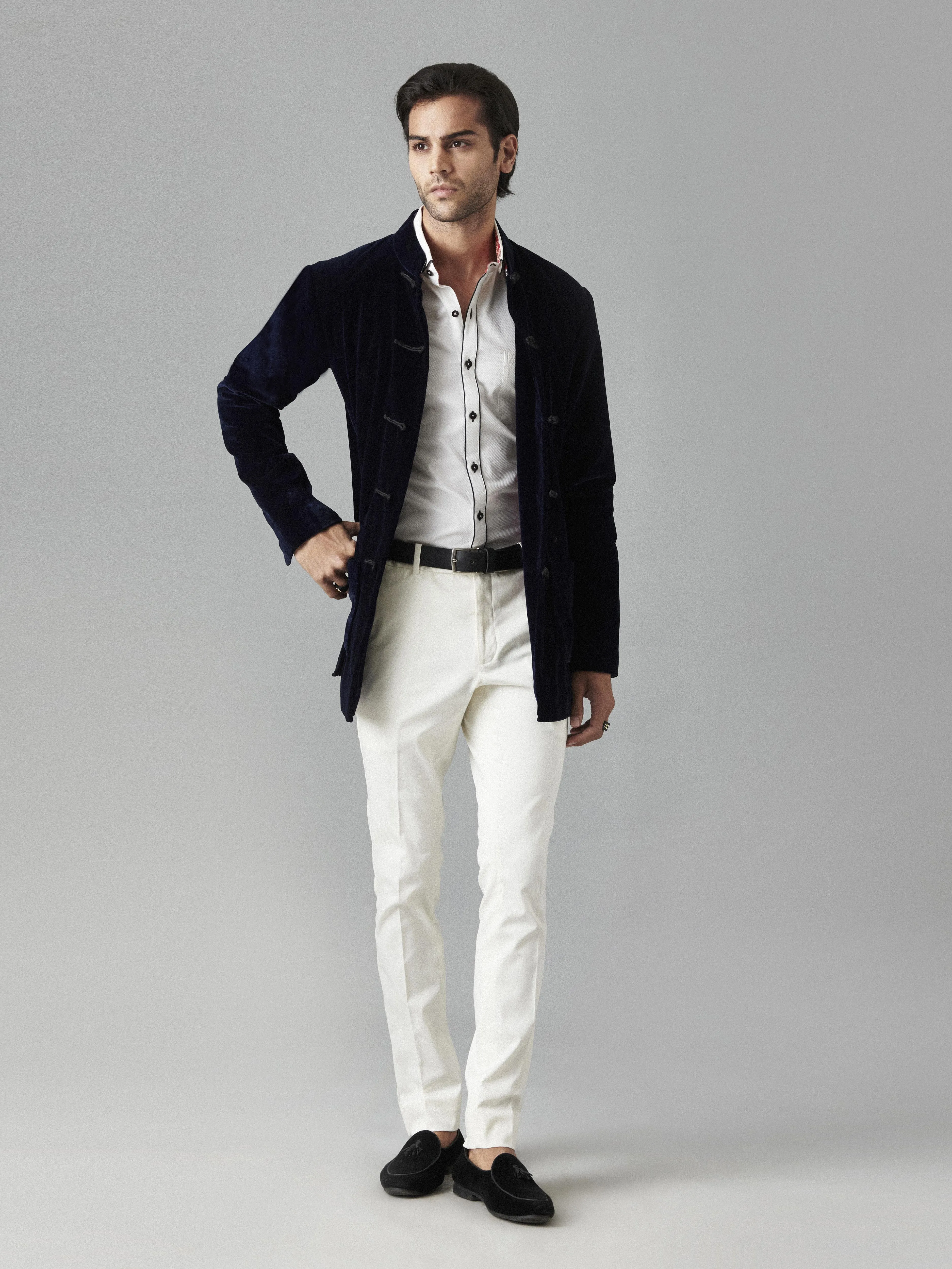 VELVET JACKET WITH KNOTTED BUTTON DETAILS