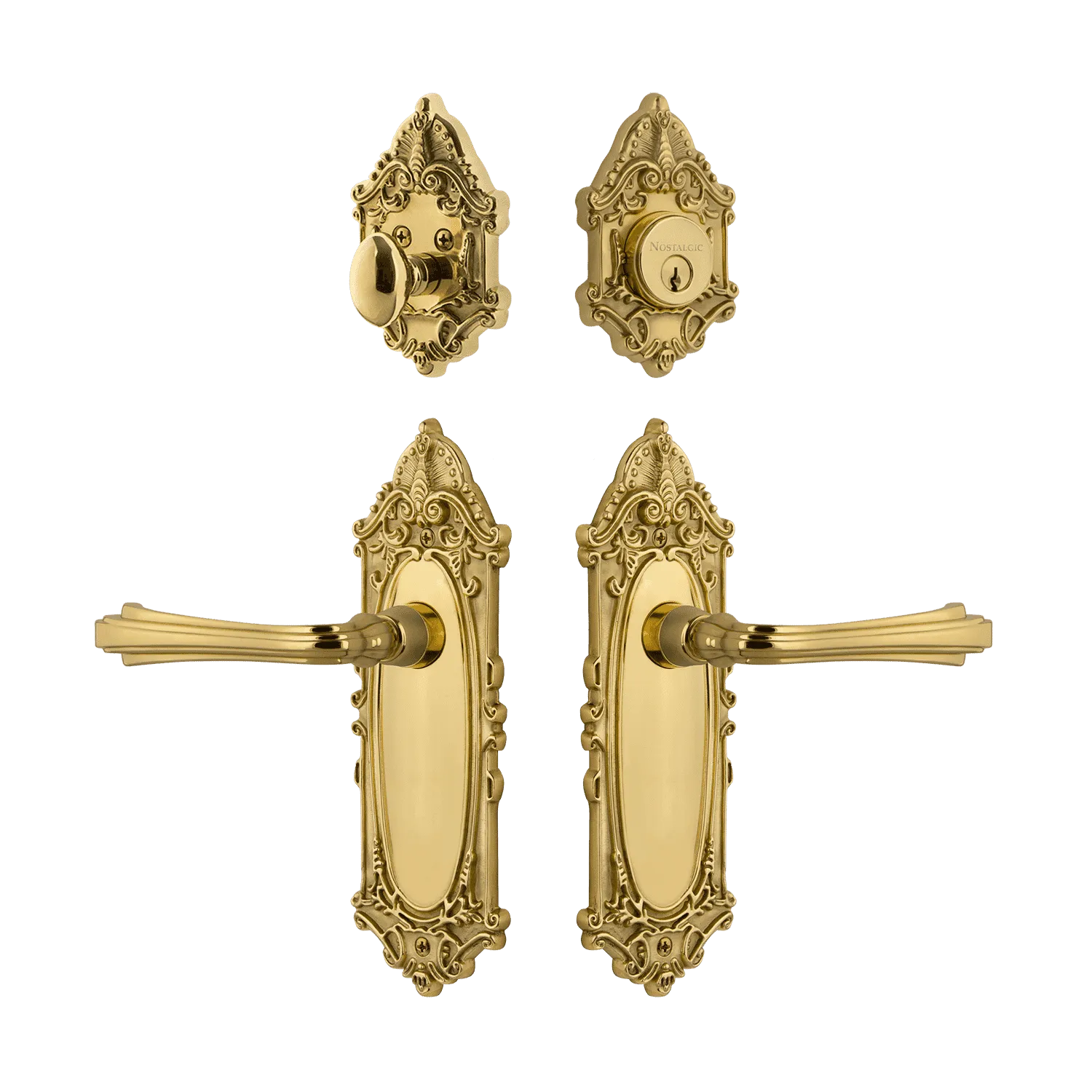 Victorian Entry Set with Fleur Lever in Unlacquered Brass