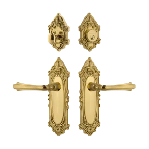 Victorian Entry Set with Fleur Lever in Unlacquered Brass