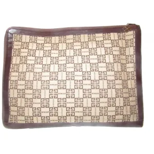 Vintage Givenchy, XL expandable clutch/laptop bag made with brown Givenchy logo print on beige canvas and brown leather