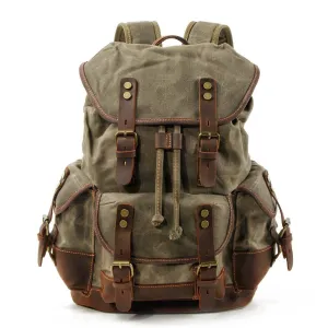 Vintage Waxed Canvas Backpack Waterproof for Men-Army Green