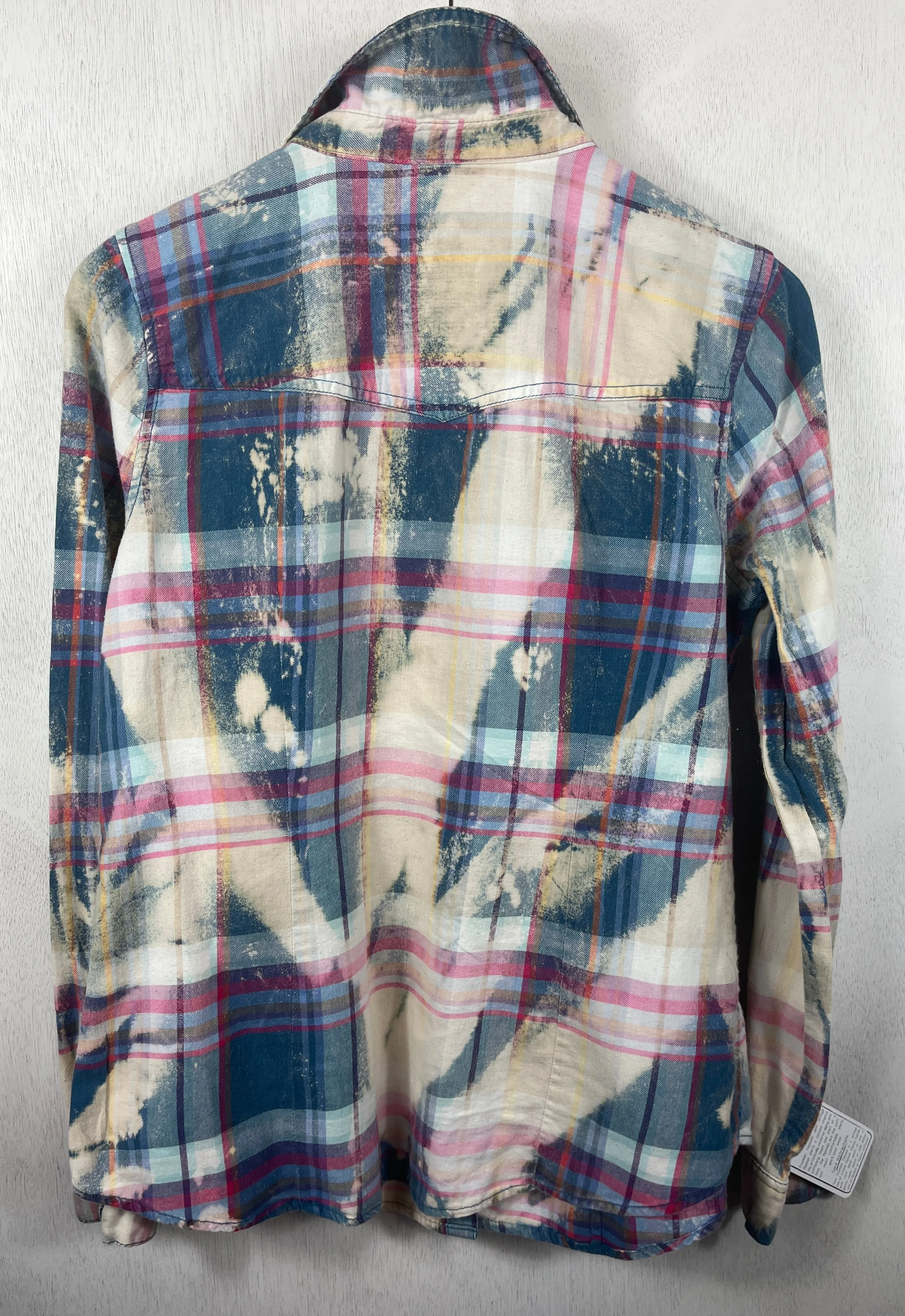 Vintage Western Style Teal, Cream and Pink Flannel Size XS