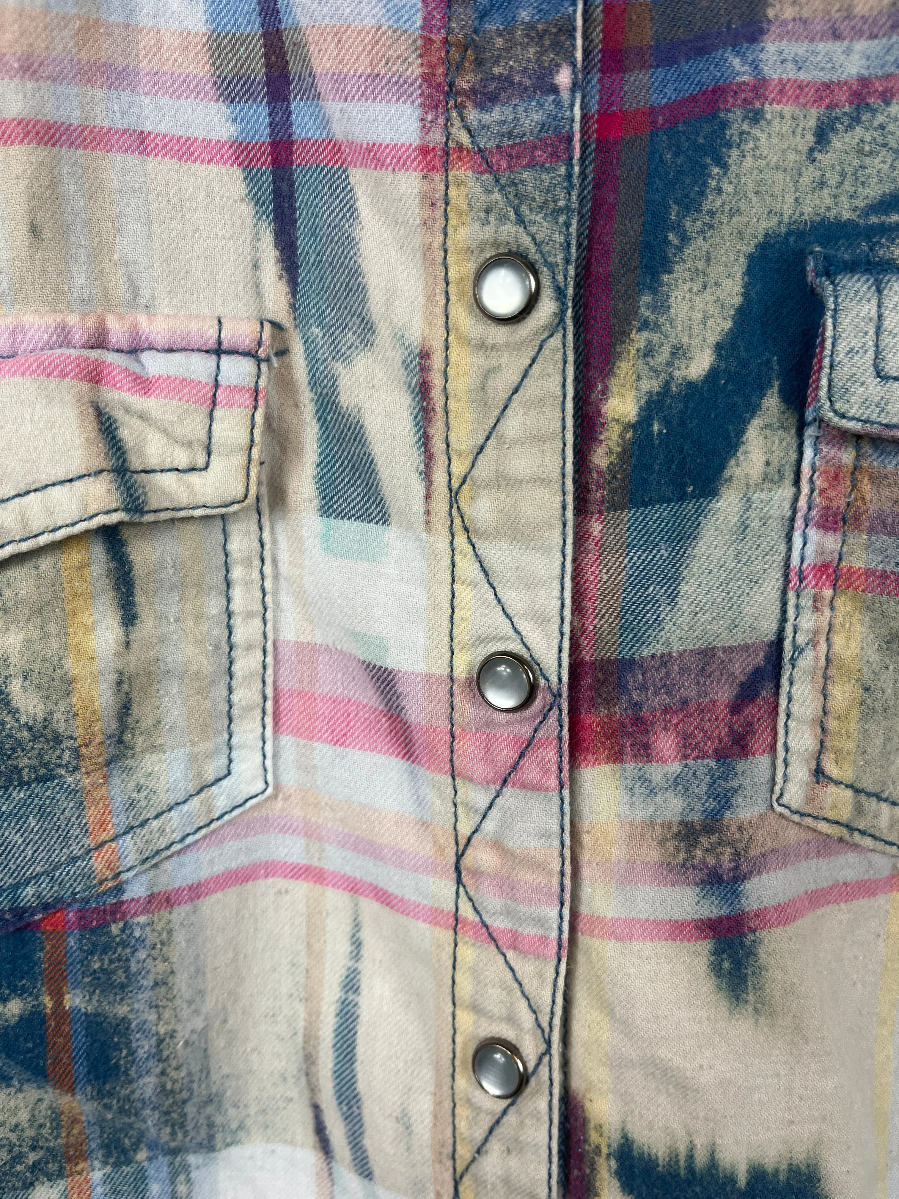 Vintage Western Style Teal, Cream and Pink Flannel Size XS