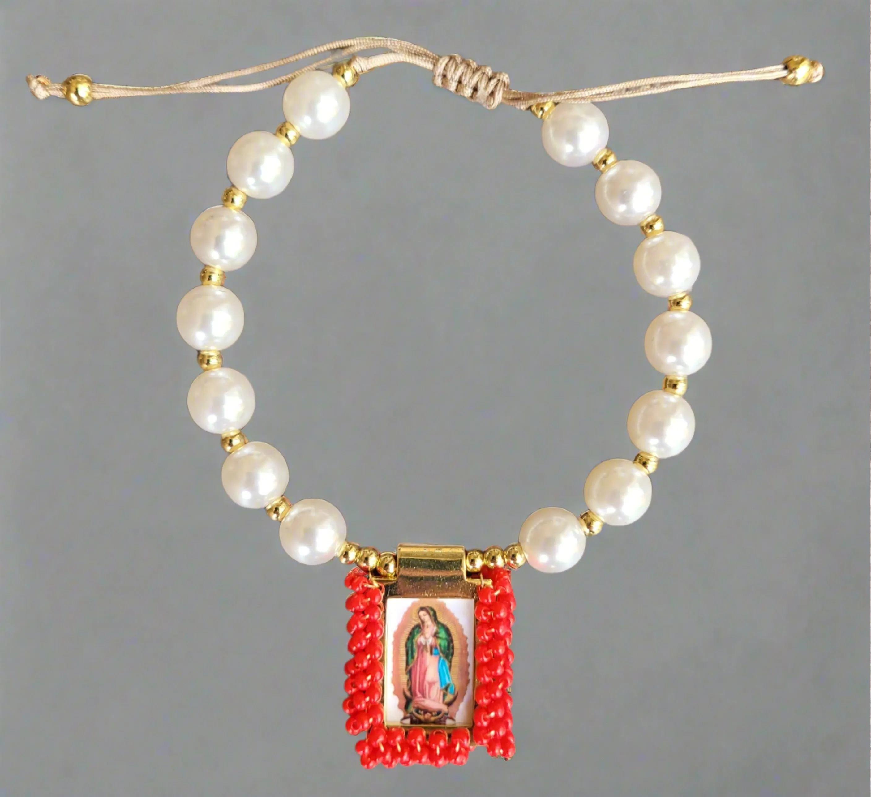 Virgen of Guadalupe/pearls bracelet