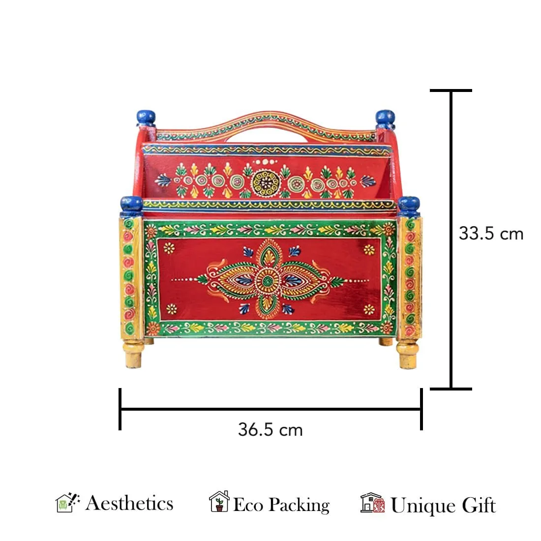 Wall Mount Magazine Holder | Newspaper Holder for Gate | Newspaper Magazine Stand Organizer | Letter Holder for Wall Hanging | Newspaper Storage Box for Home Gate (Handpainted Mango Wood)