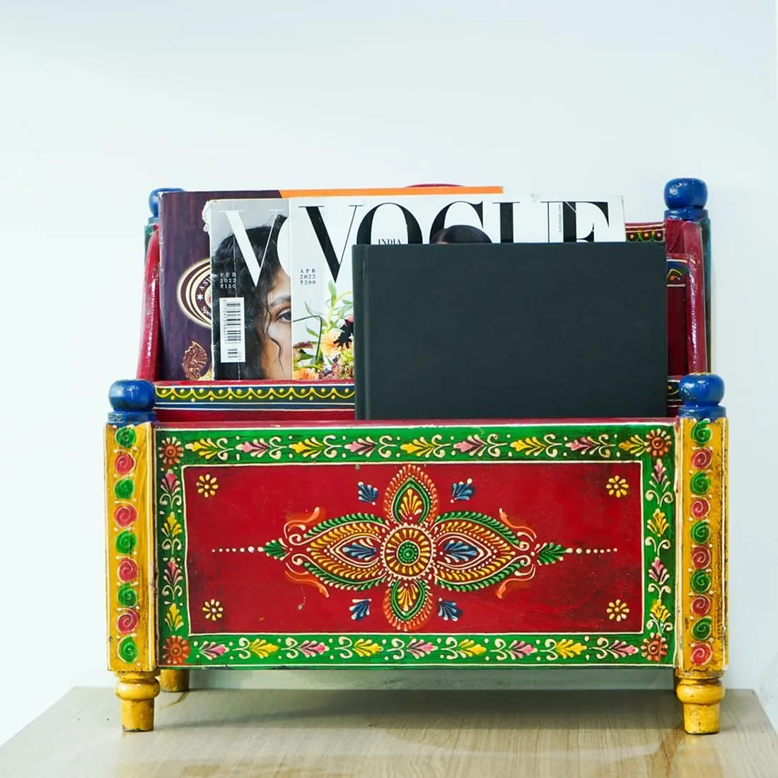 Wall Mount Magazine Holder | Newspaper Holder for Gate | Newspaper Magazine Stand Organizer | Letter Holder for Wall Hanging | Newspaper Storage Box for Home Gate (Handpainted Mango Wood)
