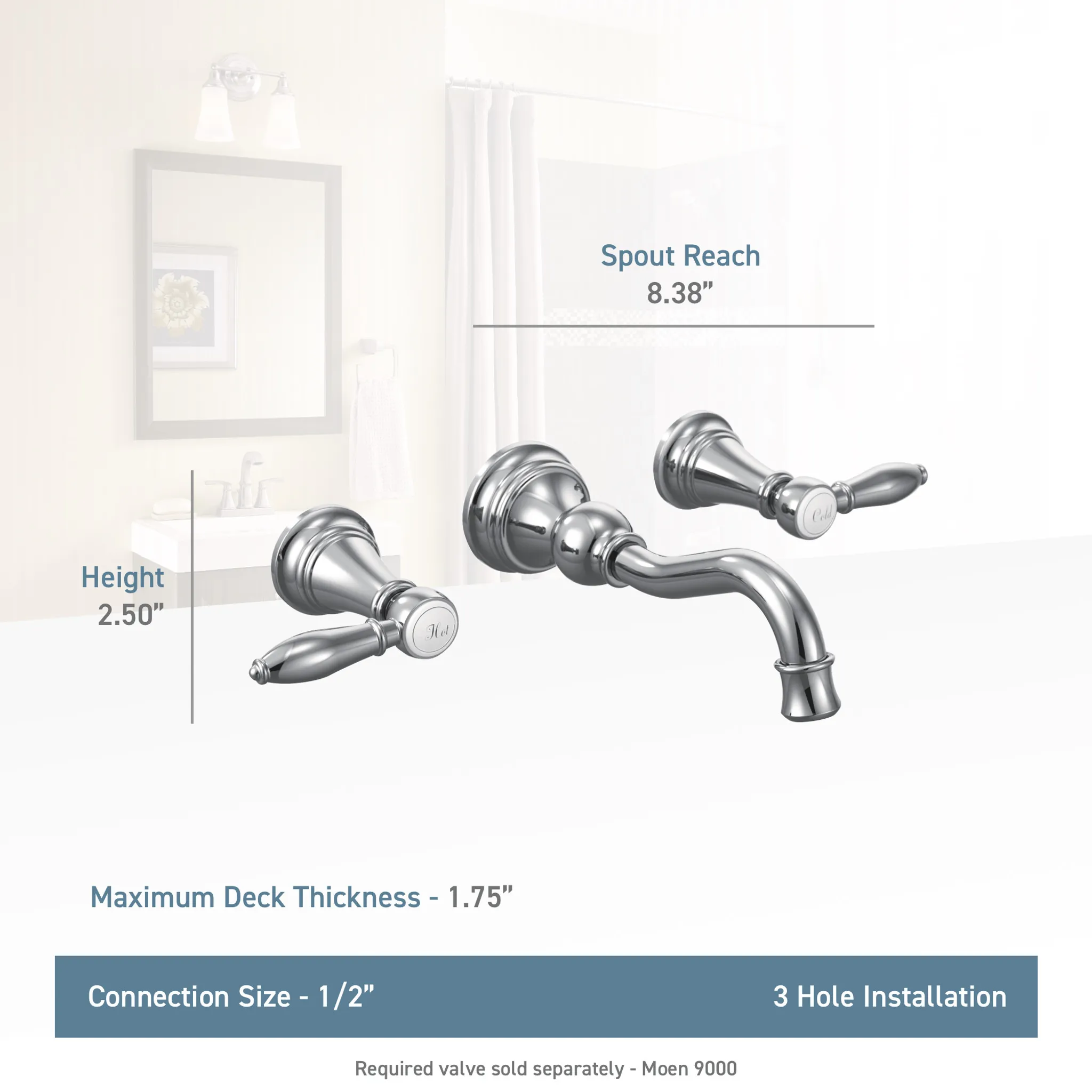 Weymouth Chrome Two-Handle High Arc Wall Mount Bathroom Faucet