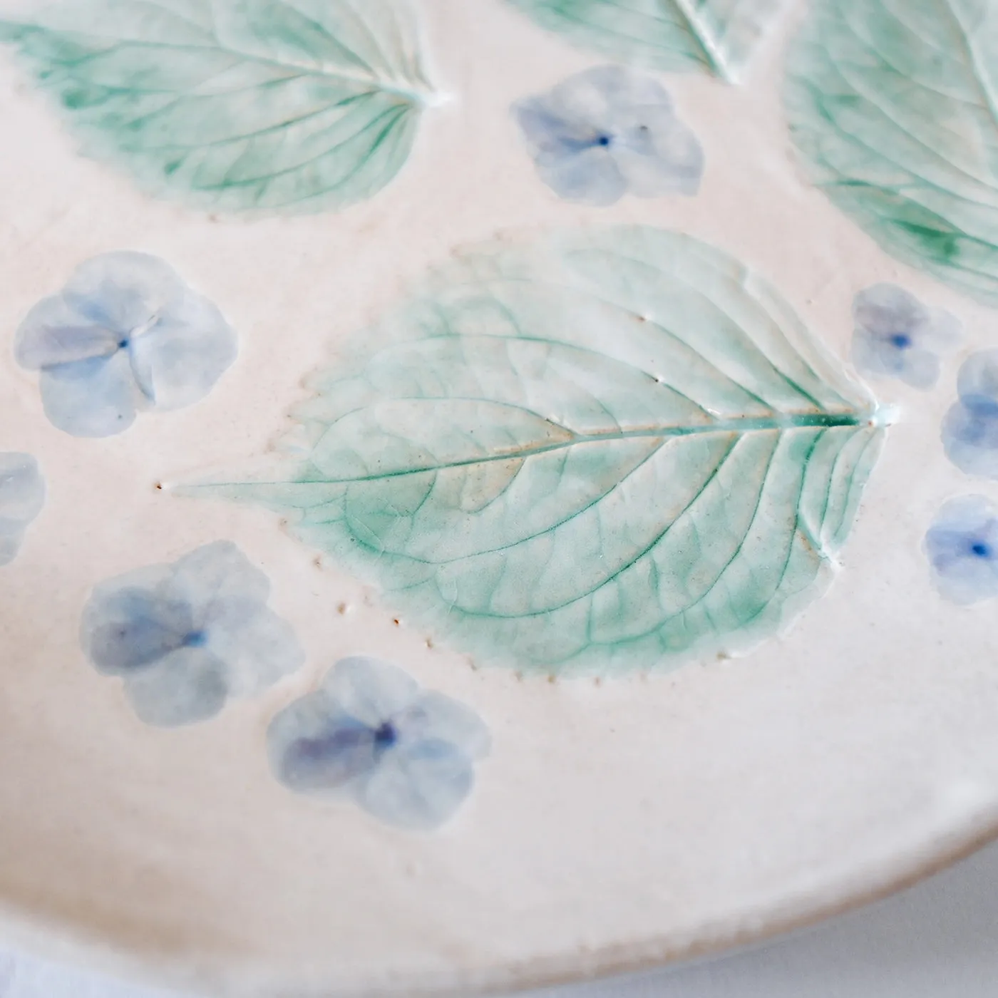 White Hydrangea & Leaves Imprinted Stone Plate | Katie DeHeart