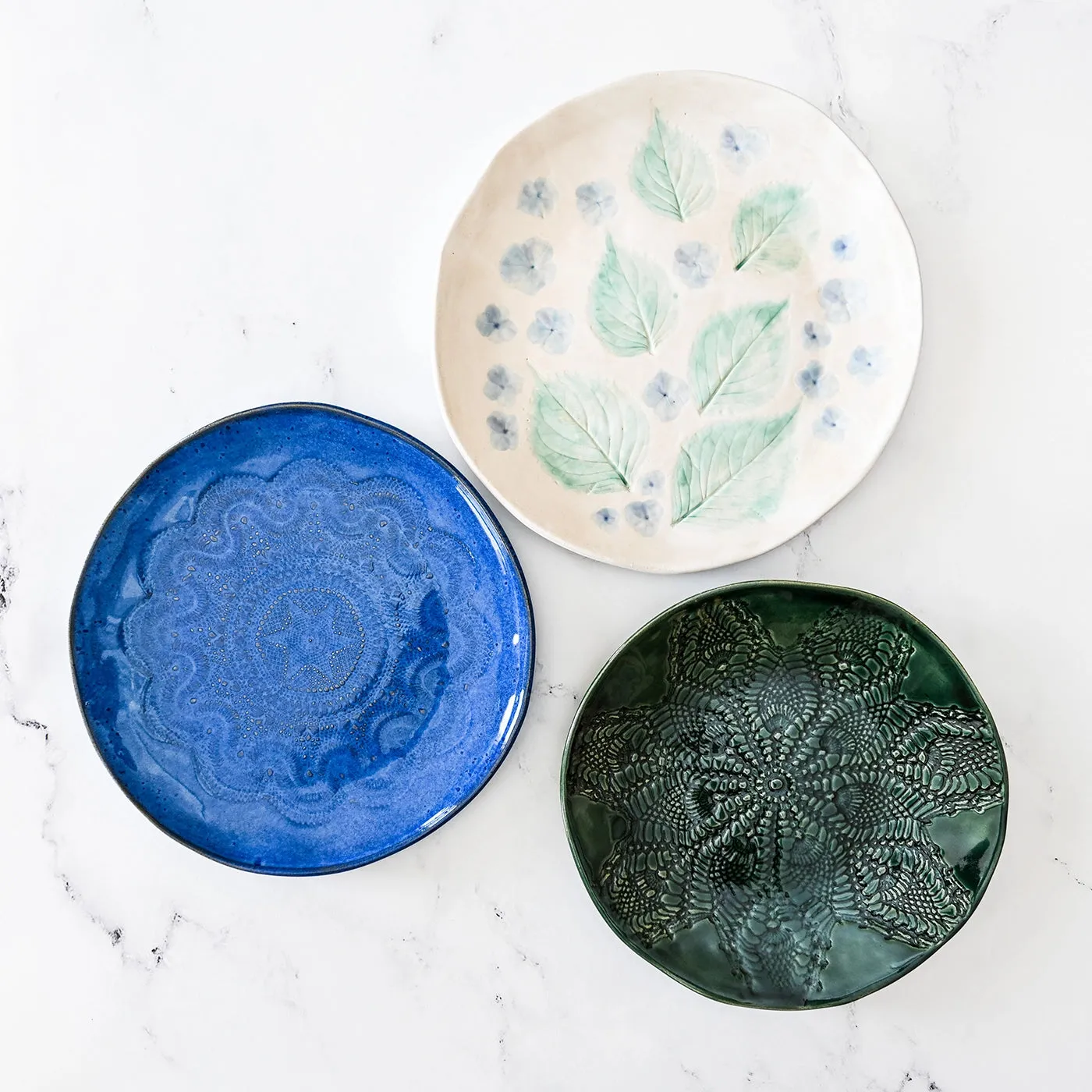 White Hydrangea & Leaves Imprinted Stone Plate | Katie DeHeart