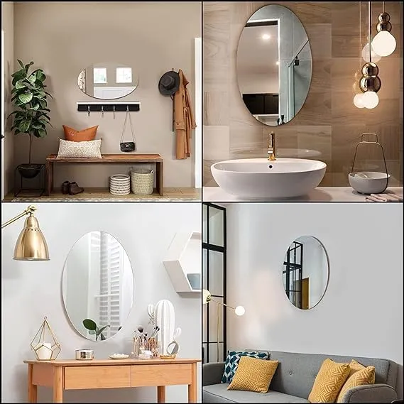 wolkwogg Oval Shape Adhesive Mirror Sticker for Wall on Tiles Bedroom Living Room Basin Mirror Bathroom Wall Mirror Side Sticker Acrylic Wall Mirror (Medium, 1, Count) 30 * 20 CM