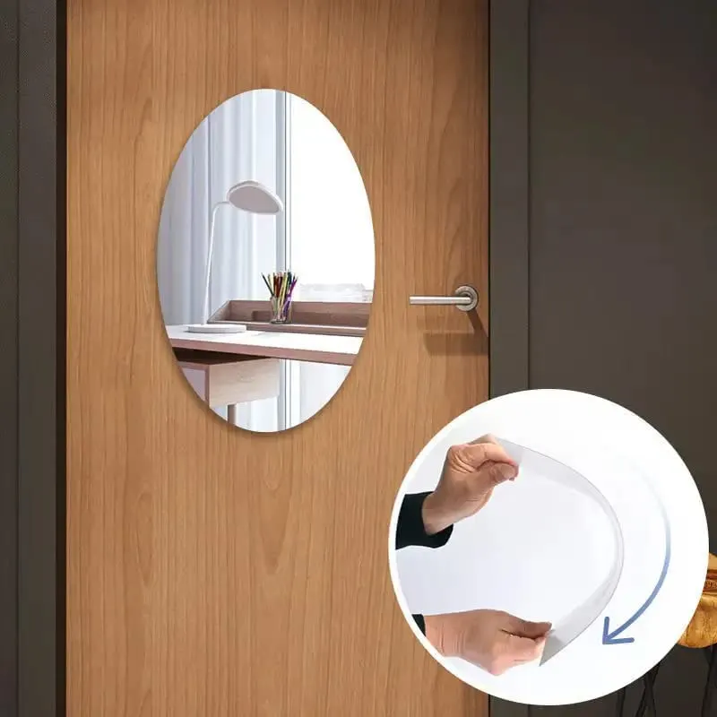 wolkwogg Oval Shape Adhesive Mirror Sticker for Wall on Tiles Bedroom Living Room Basin Mirror Bathroom Wall Mirror Side Sticker Acrylic Wall Mirror (Medium, 1, Count) 30 * 20 CM