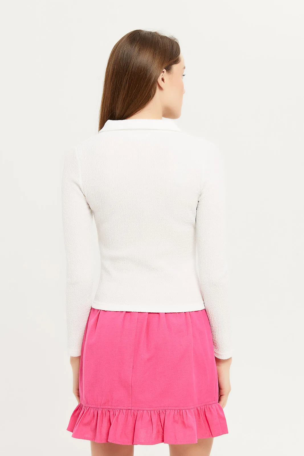 Women White Ruched Details Shirt