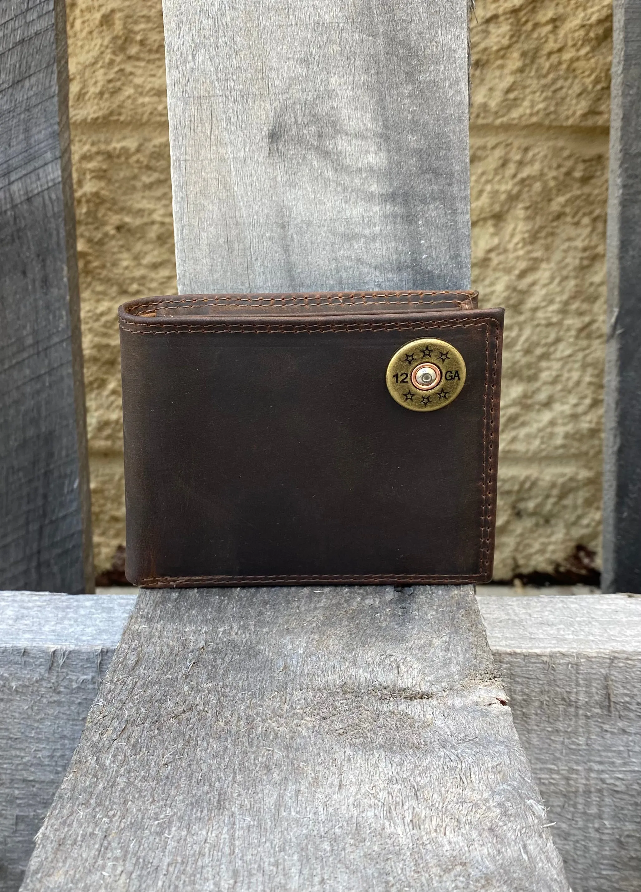 Zep-Pro IWT1CRZH-SHOT Shotgun Shell Brown “Crazy Horse” Leather Bi-fold Wallet