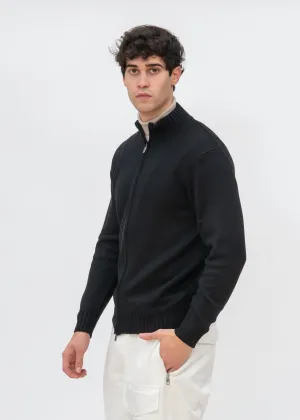 ZIP UP STOCKINETTE MOCKNECK WITH RIBBED DETAILS
