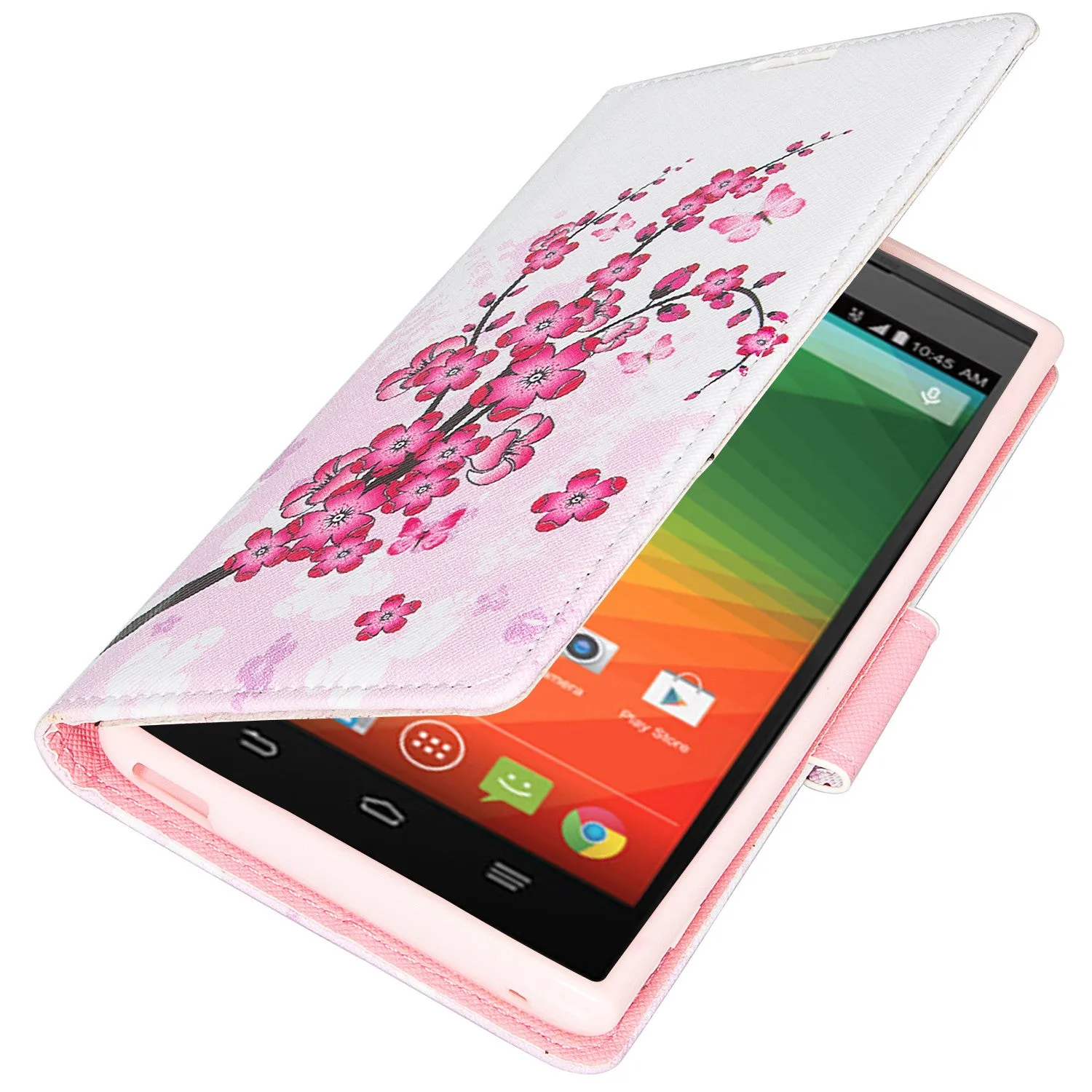 ZTE ZMAX Case, Wrist Strap Magnetic Fold[Kickstand] Pu Leather Wallet Case with ID & Credit Card Slots for ZTE ZMAX - Cherry Blossom